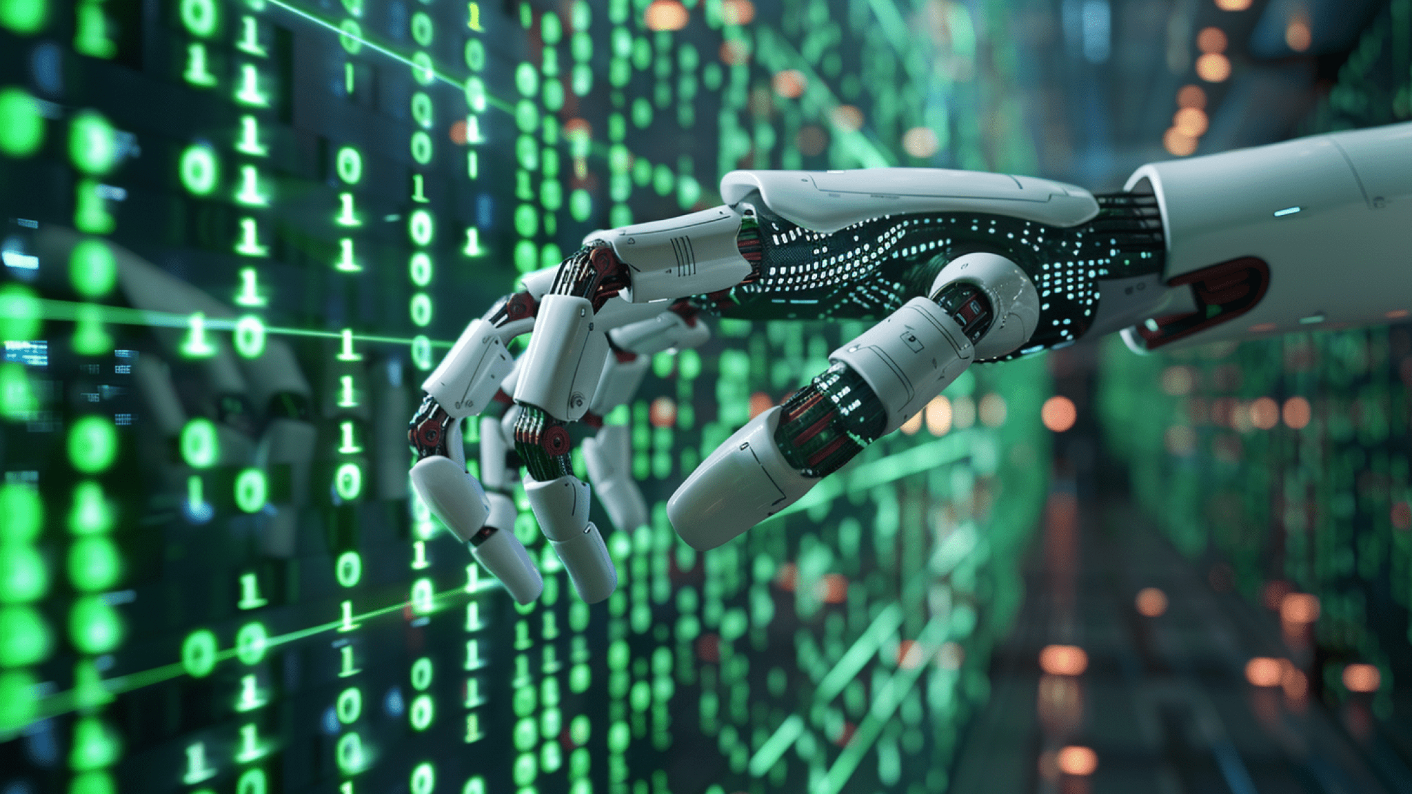 Image produced by generative artificial intelligence robothand mot digitala siffror