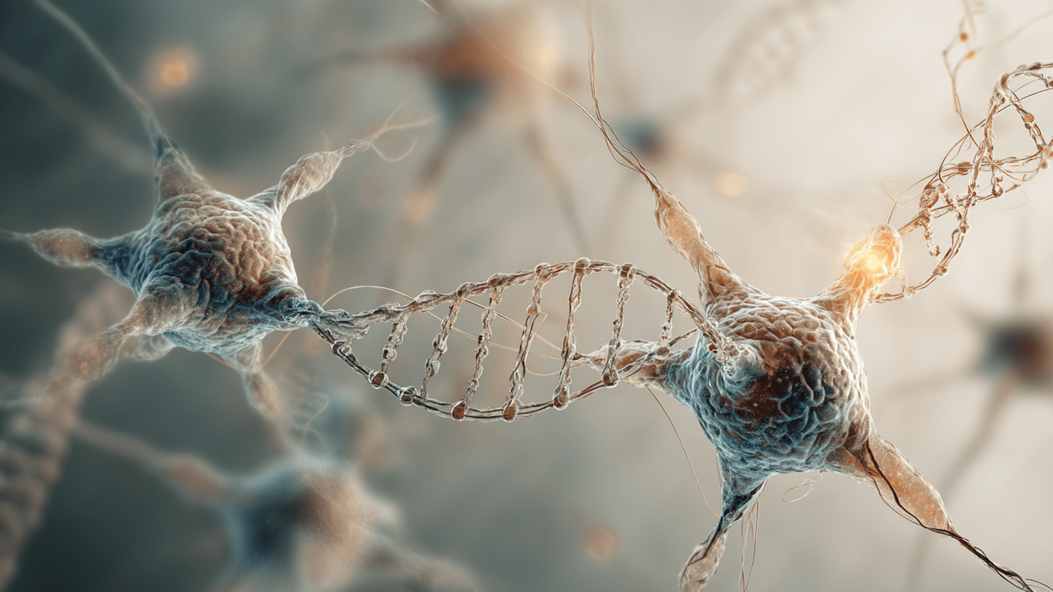 Image produced by generative artificial intelligence Neuroner med DNA-strängar